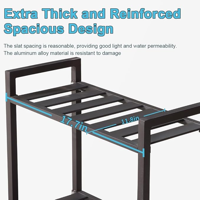 Versatile Indoor/Outdoor Plant Stand – High-Strength Aluminum with 300 LBS Load Capacity - Ideal Decor for Patios, Gardens, Living Rooms | L17.7 x W11.8 x H22 inches