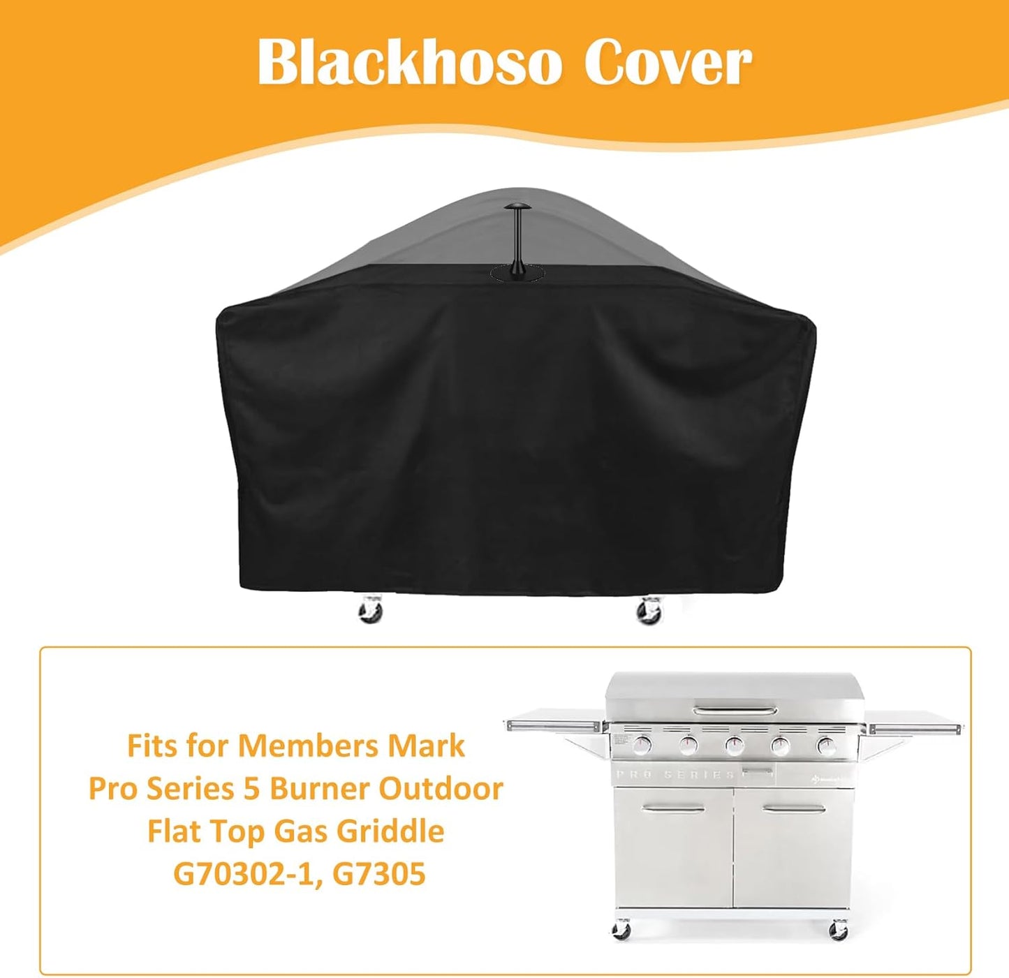 Griddle Cover for Members Mark Pro Series 5 Burner Outdoor Flat Top Gas Griddle, 600D Waterproof Heavy Duty Members Mark Griddle 5 Burner Cover, Includes Support Pole, Outdoor BBQ Accessory