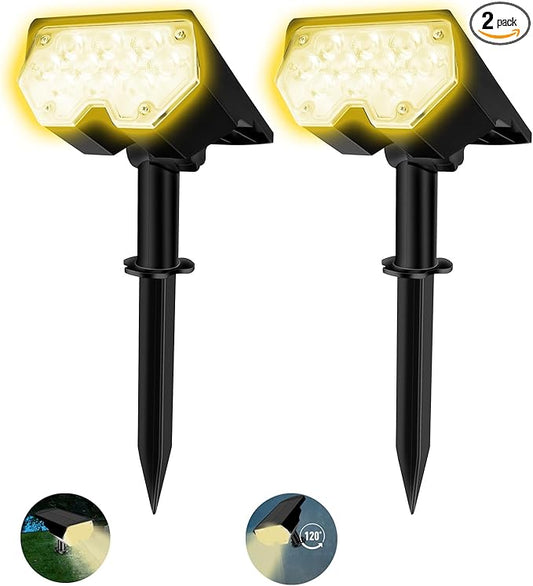 All-New Solar Spot Lights Outdoor Waterproof，20 LEDs Solar Flag Light with 2 Modes,Landscape Spotlights for Pathway, Patio, Garden, Trees ，Pool(2 Pack,Warm Light)