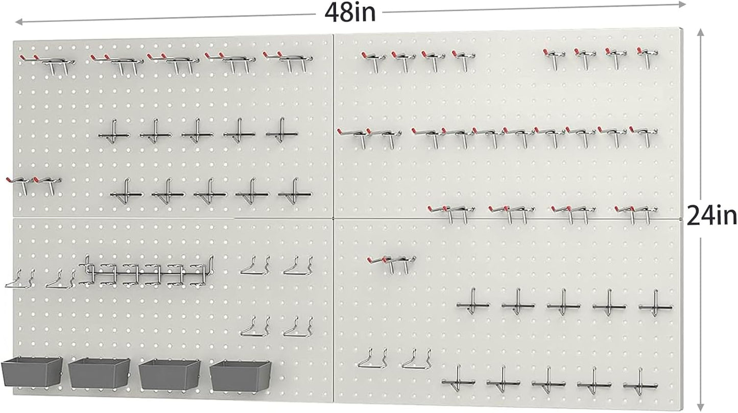 48x24 inch Gray Metal Pegboard Kit for Wall Organization with Hooks, Pegboard Bins, and Utility Tools Storage Board, Efficient Tool Organizer Peg Board