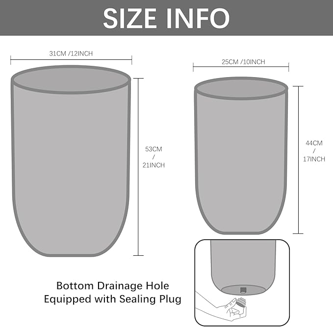 17.3 & 20.8 inch high Concrete Flower pots Set of 2, The planters for Outdoor Plants with Drainage Hole, Modern Family Outdoor Decor Plant pots, Indoor Plant pots for Home Decor.