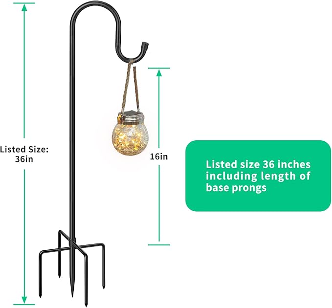 Adjustable Shepards Hooks for Outdoor 36Inches with5Prong Base,Shepherds Hooks for Outdoor,Stand Pole for Humming Bird Feeder for Hanging Solar Lights,Mason Jar,Outdoor Garden Wedding Decor(36in-2pcs)