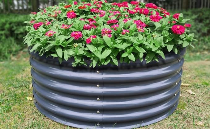 Vego garden 17" Tall 42" Round Raised Garden Bed Metal Raised Bed Planter Box for Vegetables Flowers Patio, Modern Gray