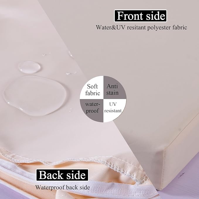 17 x 17 Inch Outdoor Seat Cushions for Patio Furniture with Non Slip and Ties Waterproof & UV Resistant Round Corner Outdoor Chair Cushions Replacement Set of 2, Beige