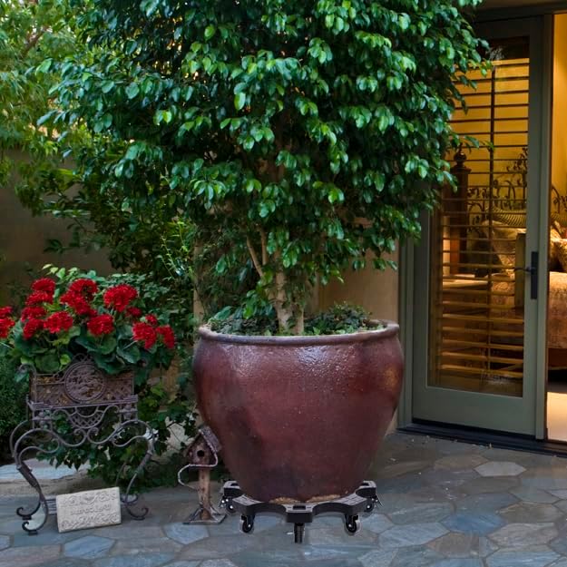 Plant Caddy With Wheels 20 Inch Heavy Duty Outdoor, Indoor Rolling Plant Stand With Casters Black Plant Dolly Large Potted Planter Cart For Big Flower Pots Plants Pots, Heart Shaped Garden Pot Mover