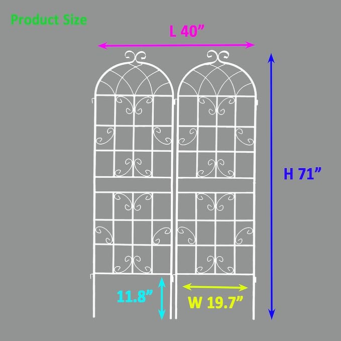 Metal Garden Trellis Rustproof Trellis for Climbing Plants Outdoor Flower Support Butterfly Deco (Cream White-2 Pack, 71"x19.7")