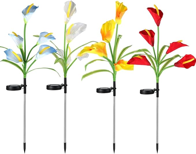 Veesee Solar Garden Stake Lights, 2 Pack Multi-Color Changing LED Calla Lily Lights - Solar Powered for Patio, Lawn, Garden, Yard, Grave Decoration