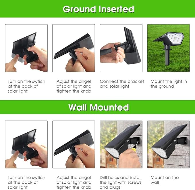 Biling Solar Spot Lights Outdoor, 2-in-1 Solar Landscape Lights 12 LED Bulbs Solar Powered Lights IP67 Waterproof Adjustable Wall Light for Patio Pathway Yard Garden Driveway Pool - White(6 Pack)