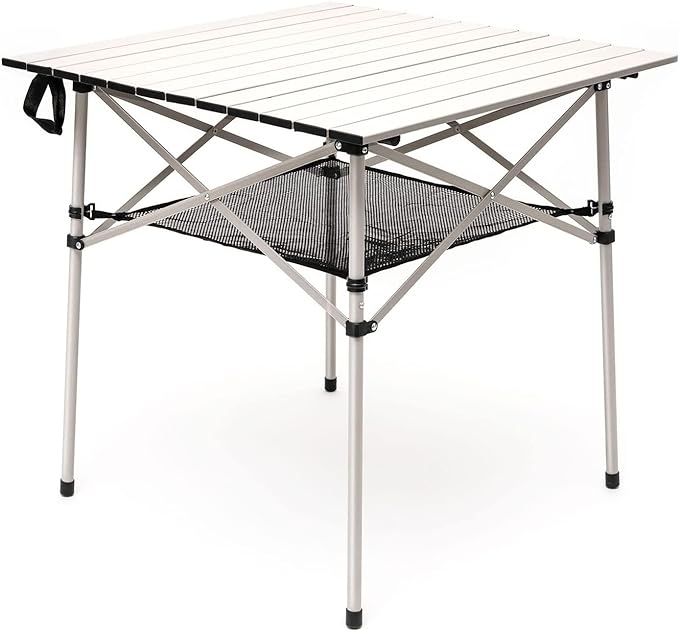 SUNNYFEEL Outdoor Folding Table | Lightweight Compact Aluminum Camping Table, Roll Up Top 4 People Portable Camp Square Tables with Carry Bag for Picnic/Cooking/Beach/Travel/BBQ