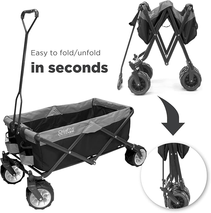 Creative Outdoor Push Pull Hauler Wagon for Kids, 200lbs Weight Capacity, All-Terrain Collapsible and Portable Folding Cart, Beach, Park, Garden, Camping & Tailgate