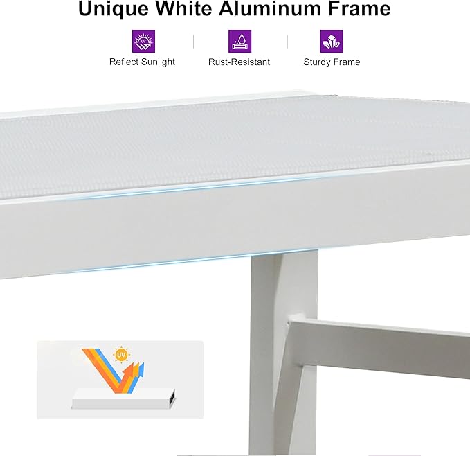 PURPLE LEAF Outdoor Chaise Lounge Set Staight Legs Adjustable Sunbathing Recliner with Side Table for Poolside Beach Outside Patio Aluminum Chaise Lounger Cream