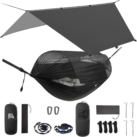 Miztli Camping Hammock -Portable Hammock w/Spacious Net & Tree Straps w/Adjustable Loops, Double and Single Hammock for Outdoor, Indoor, Hiking and Travel