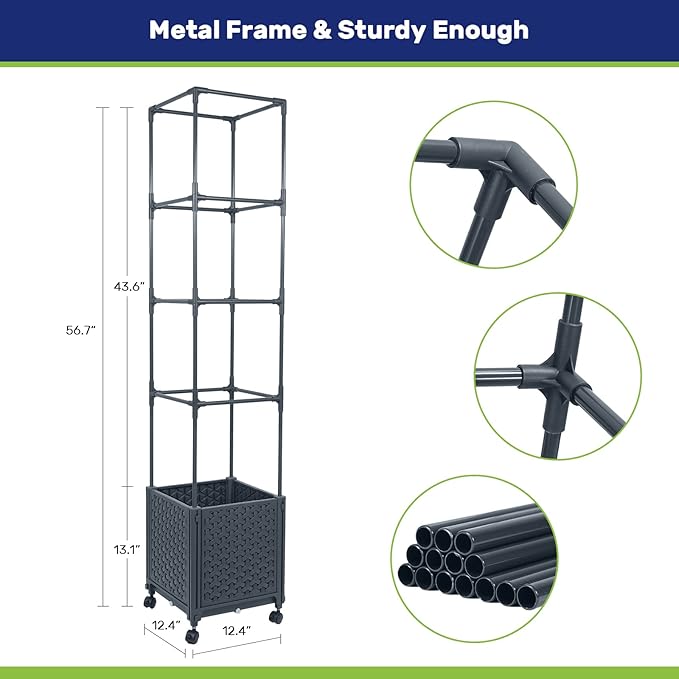 LINEX Raised Garden Bed Planter Box with Trellis, 56.7” Tomato Planters for Climbing Plants Vegetable Vine Flowers Outdoor Patio, Tomatoes Cage w/Self-Watering & Wheels