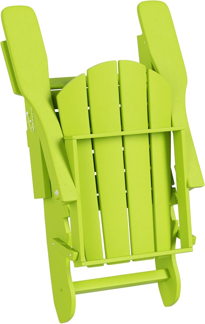 WO Home Furniture Adirondack Chairs Table Set of 3 PCS Outdoor Folding Chairs Coffee Table Weather/UV Resistant for Lawn, Garden, Bon Fire, Balcony (Lime)