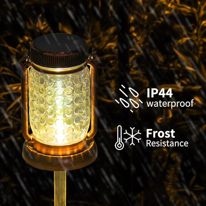 Outdoor Garden Decor, 2 Pack Solar Lantern Waterproof Warmwhite Mason Jar Hanging Lights, Porch Decorative for Garden Yard Patio Backyard Deck Courtyard Lawn