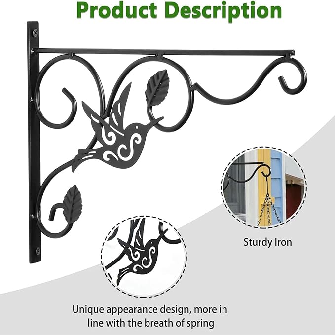 Hanging Plants Bracket, 4 Pack 12 inch Wall Planter Hook with Iron Screws Included, Decorative Plant Hanger for Bird Feeders, Wind Chimes Indoor, Lantern, Flower Pot,Outdoor Indoor Patio Decor