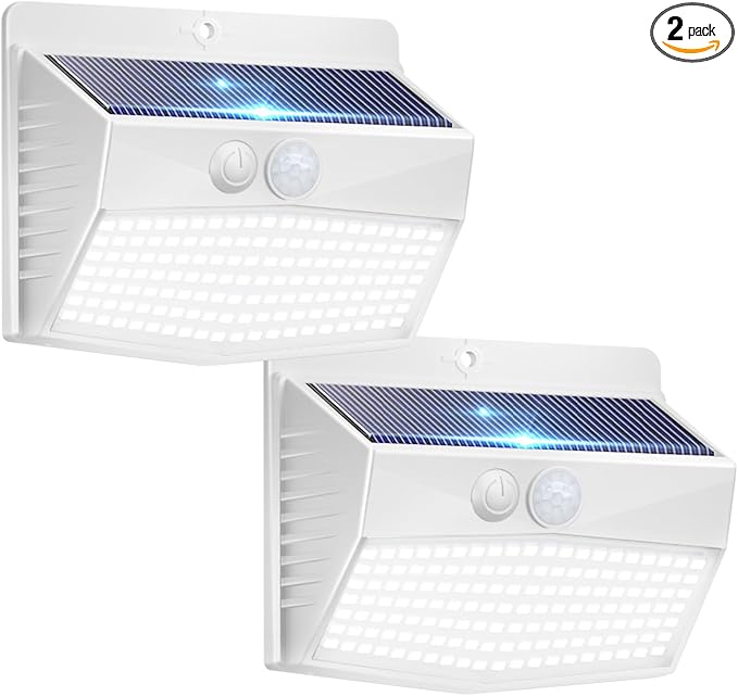 [2 Packs] Solar Lights Outdoor Motion Sensor, Solar Security Lights with 3 Lighting Modes Solar Wall Lights Waterproof Solar Powered Lights for Garden Fence Yard Deck, White