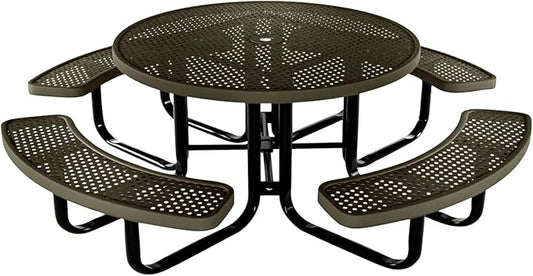Heavy-Duty Portable Outdoor Kids Table with Umbrella Hole, Punched Steel Kids Picnic Table, Commercial-Grade, Made in America (46 in, Round, Childrens, Textured Gold Vein)
