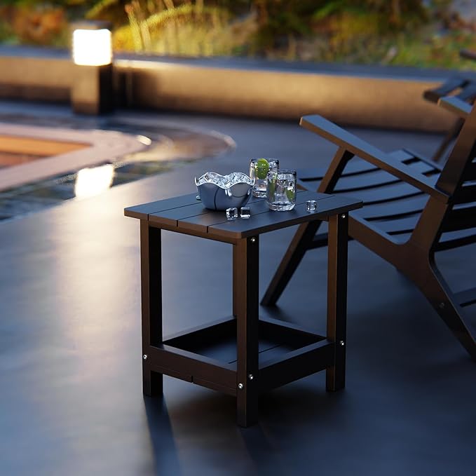 Adirondack Outdoor Side Table Small Outside Table for Patio Poolside Yard Garden 2-Tier Outside End Tables, Indoor or Outdoor Use, Easy Maintenance, 2 Pcs, Black