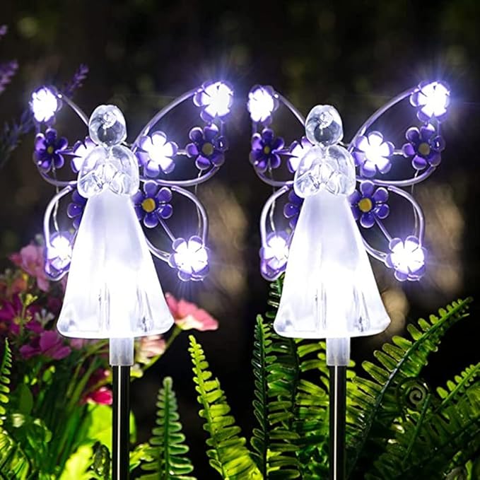 YWBL-WH 2PCS Angel Solar Lights LED Solar Garden Stake Lights Outdoor Garden Eternal Light Angel Decoration (Blue)