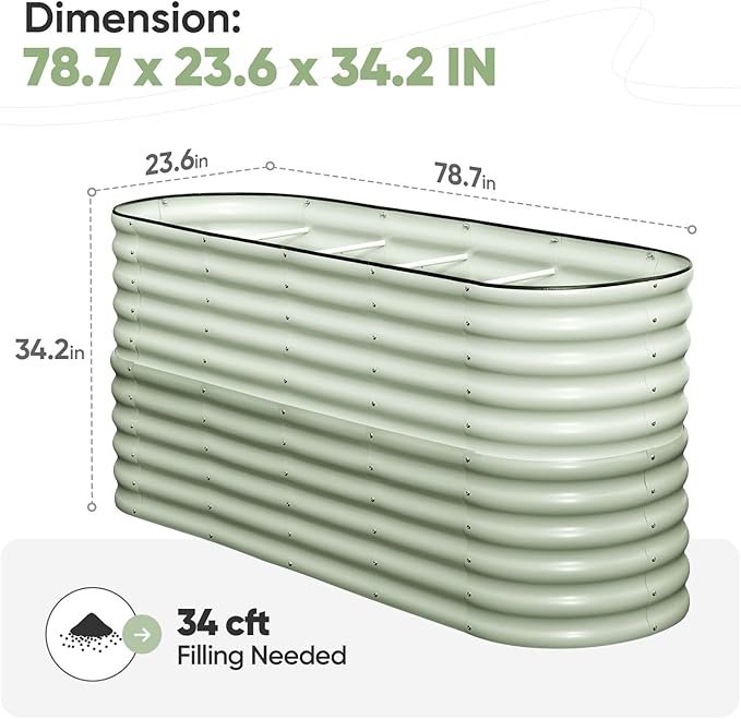 KING BIRD Raised Garden Bed 2.85 ft Tall 9 in 1 Galvanized Planter Garden Box Outdoor for Gardening, Deep Root Vegetables, Flowers 78.7X23.6X34.2 in, Light Green