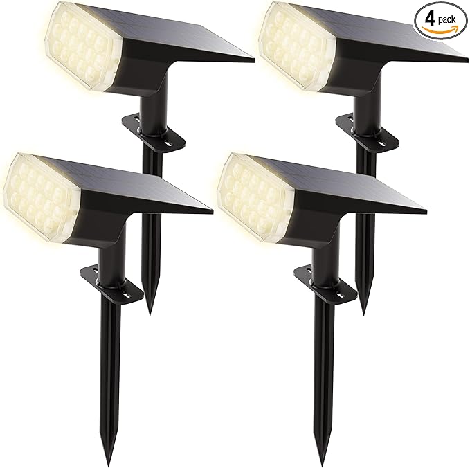 Solar Spot Lights Outdoor, 3 Lighting Modes Solar Outdoor Lights for Garden Yard Outside Landscape, 4 Pack Warm