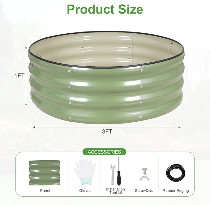 Galvanized Round Raised Garden Bed Outdoor-2Pack Raised Beds for Gardening| Metal Planter Box 3x3x1FT, Green