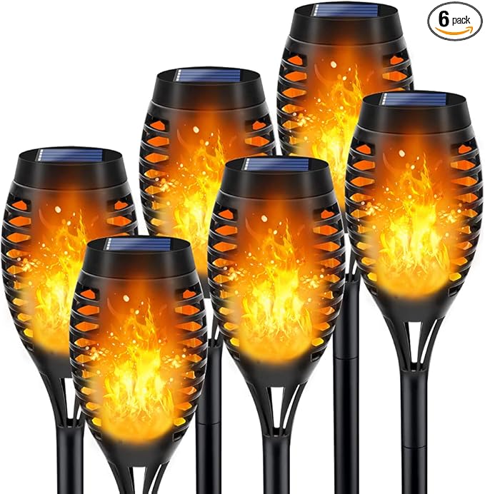 Outdoor Solar Lights, 6Pack Solar Torch Light with Flickering Flame, Garden Lights Waterproof for Outdoor Decor, Tiki Torches for Outside, Luces Solares para Exteriores Pathway Yard Garden Decor