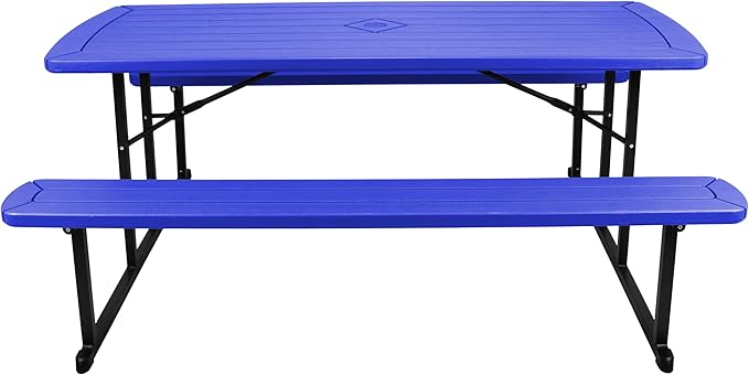 OEF Furnishings Heavy Duty Blow Molded Folding Picnic Table - Blue, Black Fram