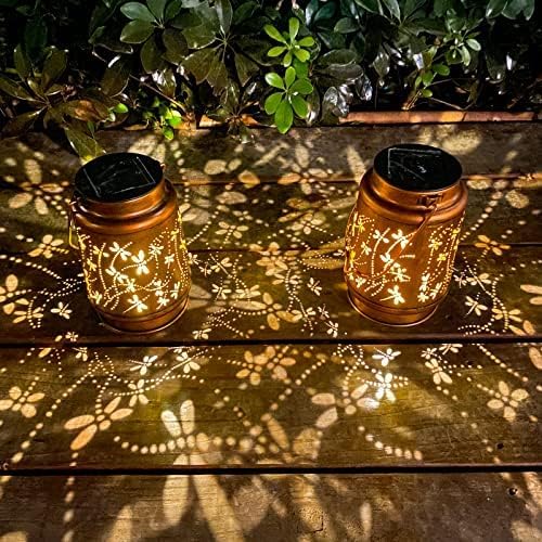 Mothers Day Gifts, 2 Pack Dragonfly Solar Lanterns Outdoor Hanging Lantern Lights, Waterproof LED Garden Decorative Light for Patio Yard Pathway Lawn Front Porch Tree