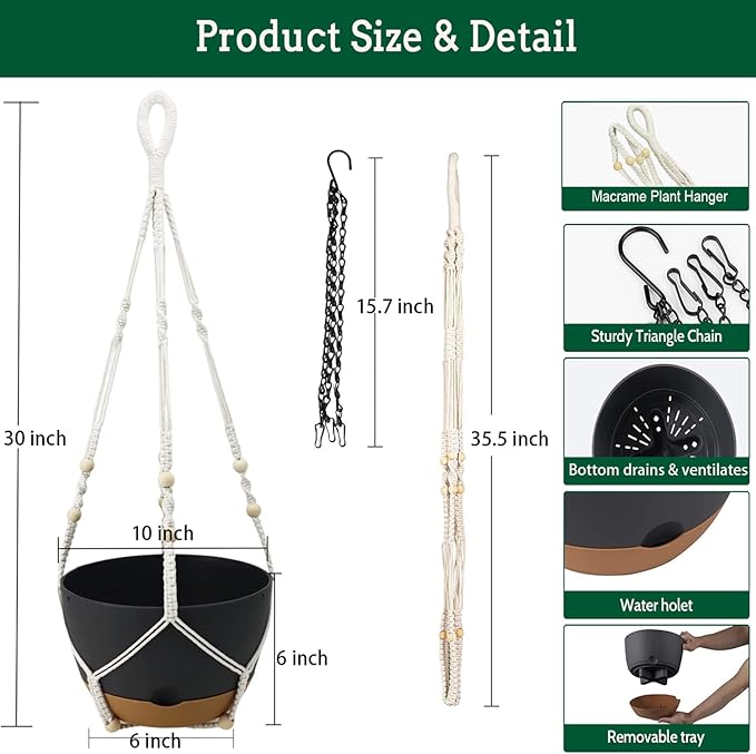 Hanging Planter Self Watering 10 Inch, 2 Pack Indoor Outdoor Hanging Baskets, Hanging Flower Pots with Drainage Hole & 2 Kinds of Plant Hangers for Garden Home Decor(Grey)…