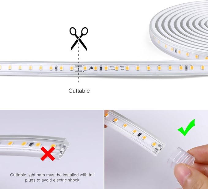 AIMENGTE LED Strip Lights for Room - Outdoor Led Strip Lighting Waterproof, AC 110V, 1200LEDs, 3000k LED Rope Lights for Garden, Patio, Living Room Bedroom Kitchen Home Decoration(32.8ft, Warm White)