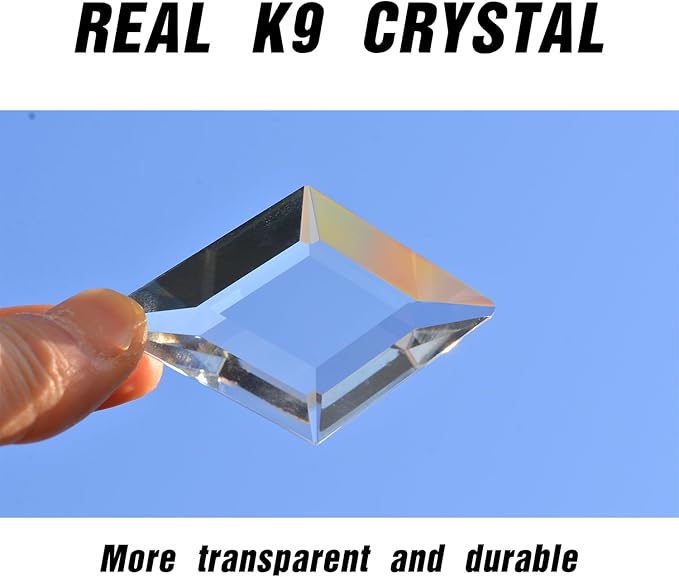 2PCS Clear Rhombus Crystal Sun Catcher Prisms, STINO Hanging Suncatchers with Glass Prism, Rainbow Maker for Windows, Balcony, Kitchen, Garden Decoration (1, Rhombus Clear 2Pcs)