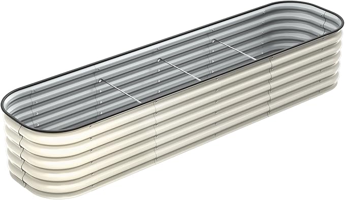 Enyu&You 8x2x1.5ft Galvanized Raised Garden Bed kit,Outdoor Oval Metal Planter Box for Planting Vegetables, Flowers,Fruits-White