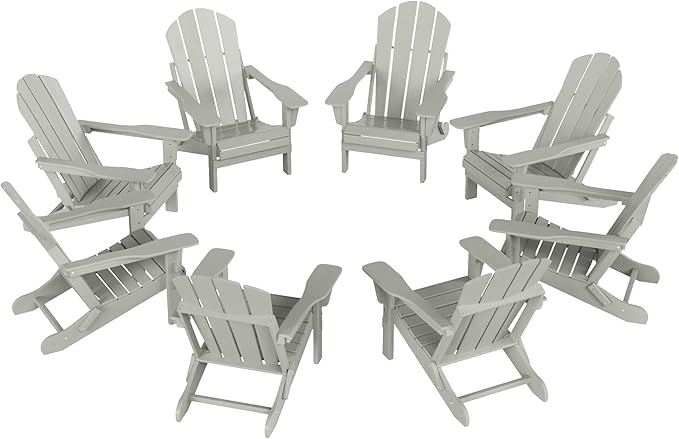 Westin Outdoors Laguna WO Outdoor Adirondack Folding Patio Chairs 8 PCS Set Retro Beach Aesthetic for Backyard, Lawn, Patio, Deck, Garden, Weather Resistant Polyethylene Plastic Lounger (Sand)