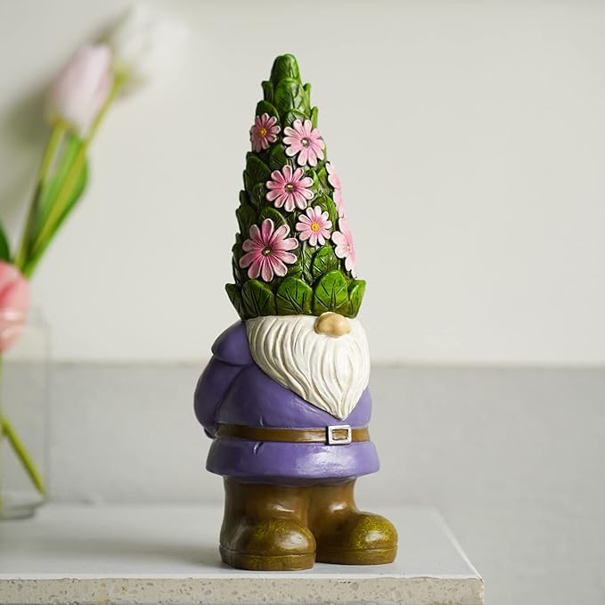 Nacome Solar Garden Outdoor Statues Gnome with Succulent and 7 LED Lights - Lawn Decor for Patio, Balcony, Yard Ornament - Unique Housewarming Gifts