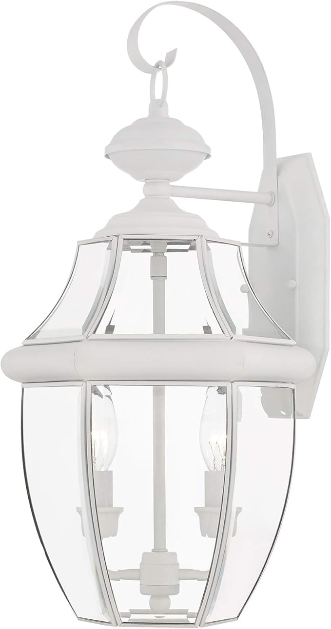 Livex Lighting 2251-03 Outdoor Wall Lantern with Clear Beveled Glass Shades, White