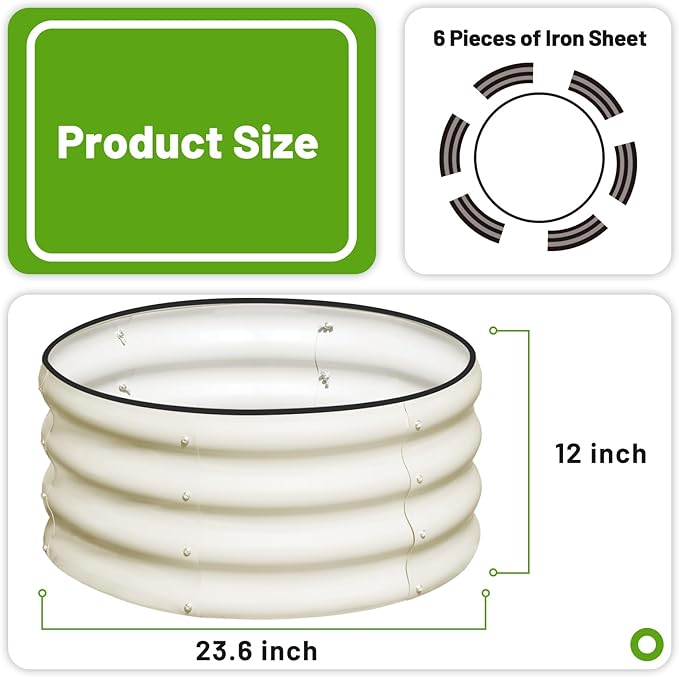 SnugNiture 3 Pcs 2x2x1ft Round Galvanized Raised Garden Bed Kit Outdoor, Metal Planter Box for Planting Plants Vegetables, White