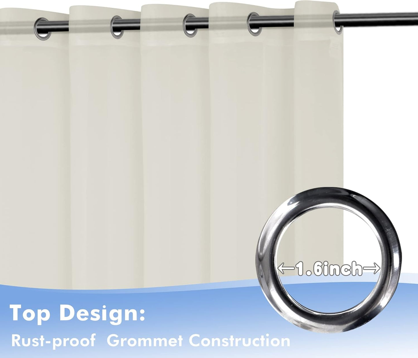 HolidayIdeas Beige Outdoor Sheer Curtains for Patio Waterproof, 2 Panels - 54 x 108 Inch - Light Filtering Voile Outside Curtains Grommet Drapes for Front Porch, Gazebo, Pergola, Backyard