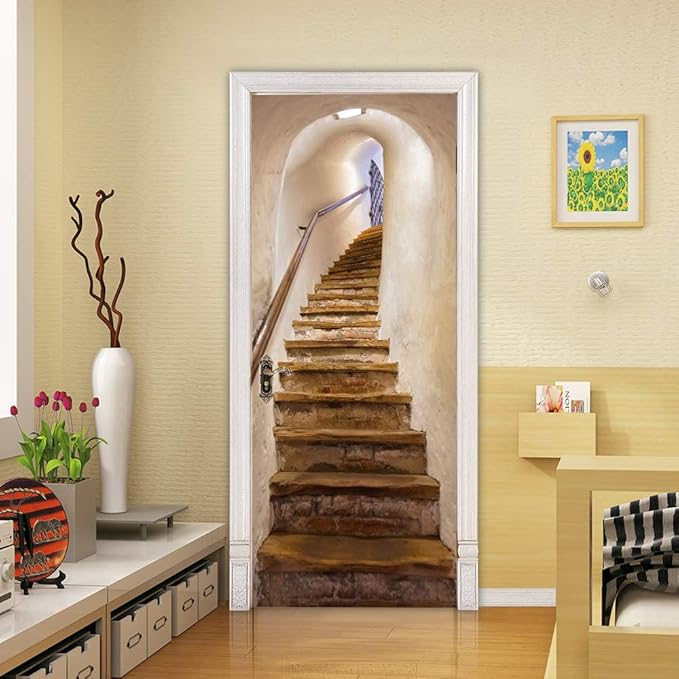 3D Door Stickers Murals - Stairs - Door Wallpaper - Self-Adhesive - Removable - PVC - Waterproof - Matt Finish - 37.4" x 82.7"