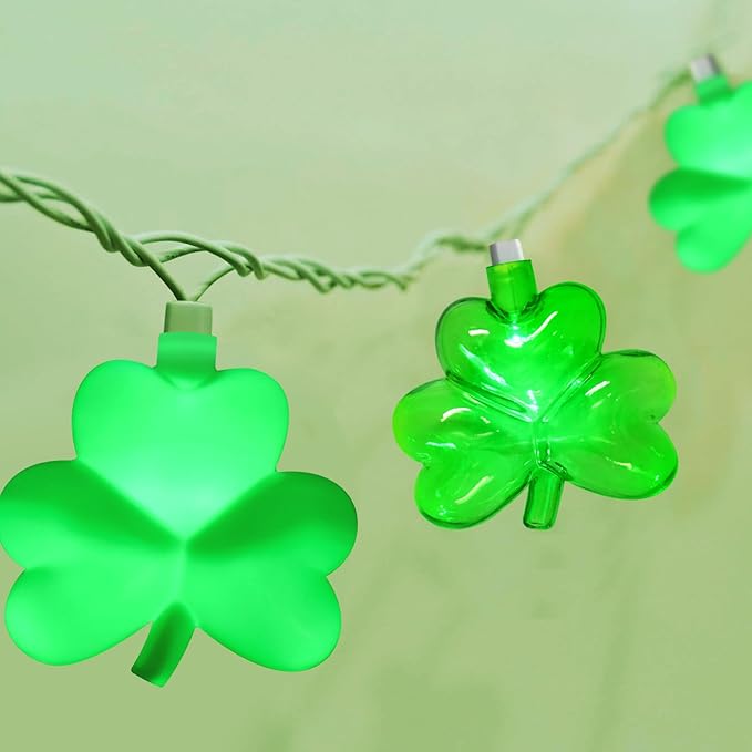 8.5Ft Shamrock String Lights, St Patrick's Day Decorations Light with 10 LED Green Lucky Clover Lights Outdoor Waterproof, UL Certified for Home Garden St. Patrick's Day Party Decorations, White Wire
