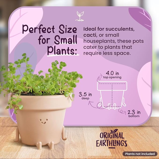 Original Earthlings Legs Out Pot - 3.5 Inch Cute Plant Pot - Plastic Funny Planter with Drainage - Unique Cactus Plant Lover Gift - Small Succulent Face Flower Pot - Cute Plant Gifts for Plant Lovers