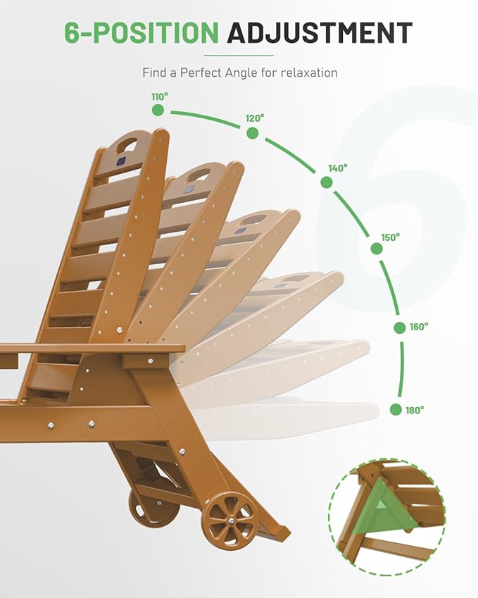 Lounge Chair Outdoor Set of 2, HDPE Chaise Lounge Outdoor with 6-Position & Wheels &Cup Holder, Pool Lounge Chair for Pool Poolside Deck Backyard Patio, Teak