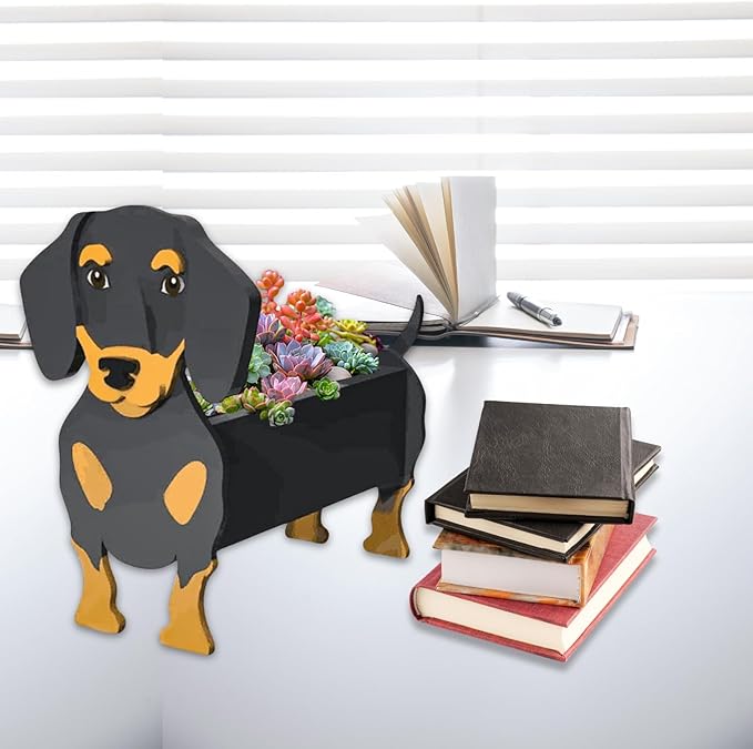 Black and Tan Dachshund Dog Planter Plant Pots,Cute Garden Dog Flower Planter,Large Dog Planters Birthday Gifts for Women,Office,Indoor/Outdoor Decor（9.84 * 9.13 * 17in）