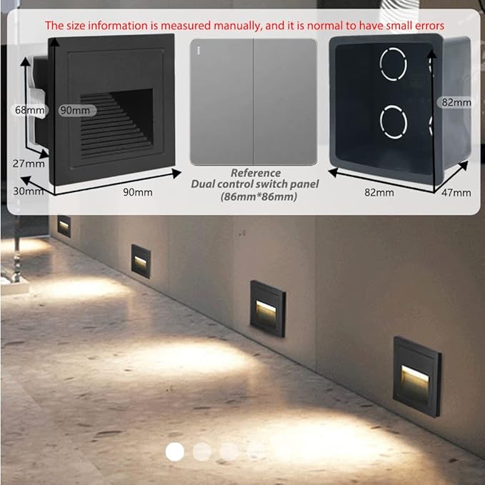 8Pack 3W LED Recessed Wall Light, 85-230V Step Lights Warm White 3000K, IP65 Waterproof Stair Light Staircase Light lamp, Inside Outside Garden Balcony Corridor, Aluminum, 120V,Black