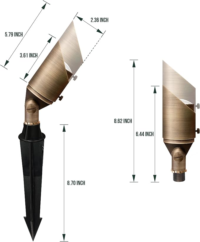 GKOLED Solid Brass Spotlight Low Voltage Landscape Lighting, LED Outdoor Lights for Garden Patio Yard, Directional Up Light with 5W MR16 Bulb, 12V 2700K Warm White