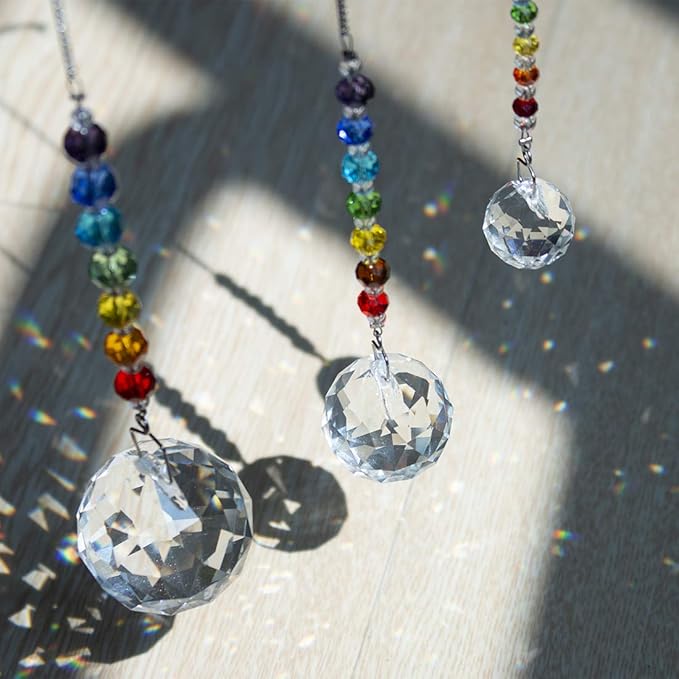 HDCRYSTALGIFTS Memorial Gift,Crystal Ball Prism Rainbow Maker Chakra Suncatcher Hanging Beads Window Sun Catcher Sympathy Gifts for Loss of Loved One,Set of 3