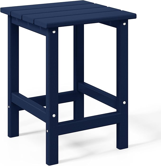 WO Home Furniture Adirondack Chairs Table Set of 3 PCS Outdoor Folding Chairs Side End Table Weather/UV Resistant for Lawn, Garden, Bon Fire, Balcony (Navy Blue)