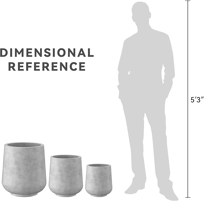 Kante 15.3"+11.6"+8.2" Dia Round Concrete Planter, Large Outdoor Indoor Planter Pots Containers with Drainage Holes and Rubber Plug for Home Garden Patio, Natural Concrete