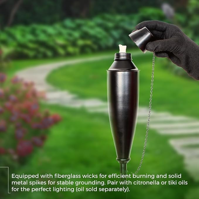Deco Home Pack of 4 Metal Garden Torches - Citronella for Outdoor Ambiance - Decorative and Functional Citronella Torches for Patio, Lawn, and Backyard - Black